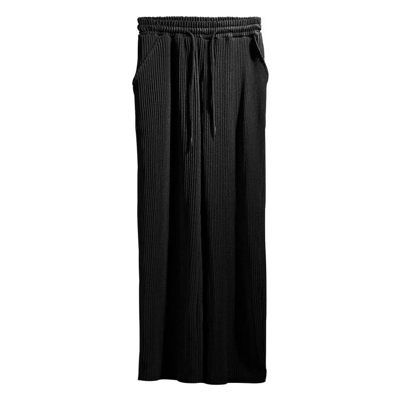 European size spring and autumn jacquard striped wide-leg men's pants casual loose pit strip drawstring straight large size trousers men
