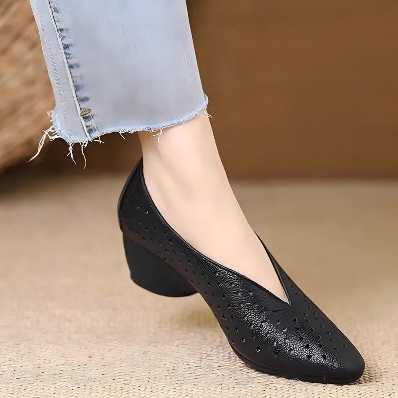 Summer Women's V-Cut Hollow Out Wedge Heel Shoes - Soft Sole Comfortable Mother Shoes, Korean Style Casual Commuter Flats