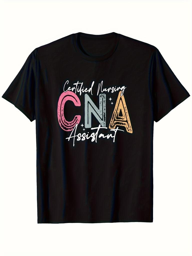 Unisex CNA Nurse Uniform - Suitable for CNA Positions - Short-Sleeve T-Shirt with CNA Logo Text Prin
