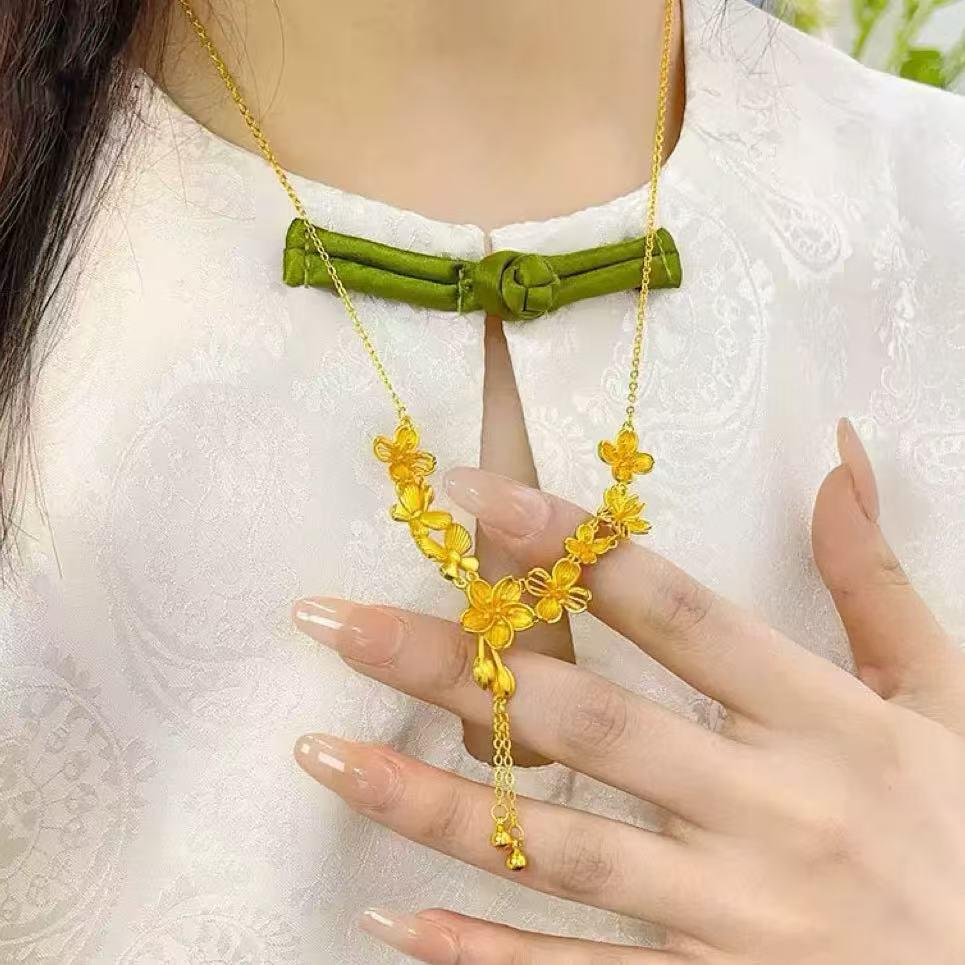 Elegant Gold Floral Tassel Necklace for Women - Perfect Gift for Girlfriend