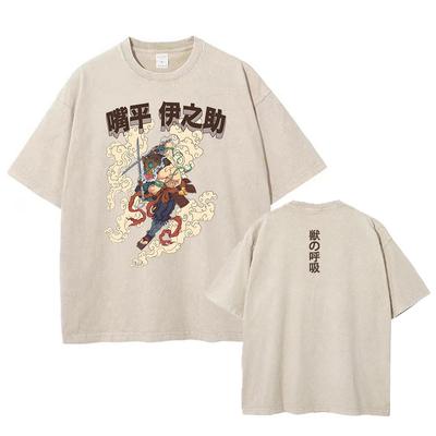 Wahed Acid T-shirts Vintage Gewassen Anime Demon Slayer T-shirt Oversized Streetwear Kimetsu No Yaiba Tops Tees