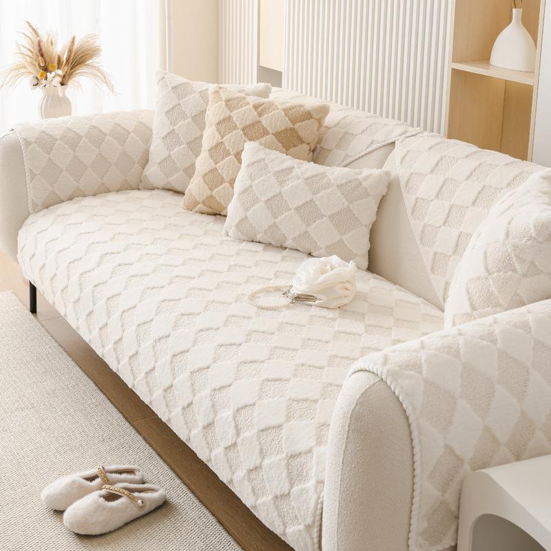 

Современная минималистичная и кремовая подушка для дивана, зимний утолщенный теплый чехол для дивана, однотонный противоскользящий сетчатый универсальный чехол для дивана 45x45cm pillowcase