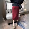 Autumn Winter Women's Red Knitted Half Skirt High Waist Knee-Length Bodycon Pencil Skirt Slim-Fit Wool Skirt