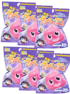 [Set of 6 + Foaming Net] Santan Glowing Rainbow Poop Bath Balls with Mascot Toys, Carbonated Bath Bombs, Character Bath Goods