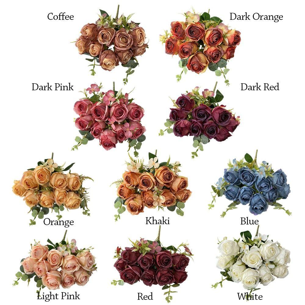 9 Heads Simulation Flower Bouquet Multicolor Faux Flower Creative Bridal Bouquet Desktop Ornament