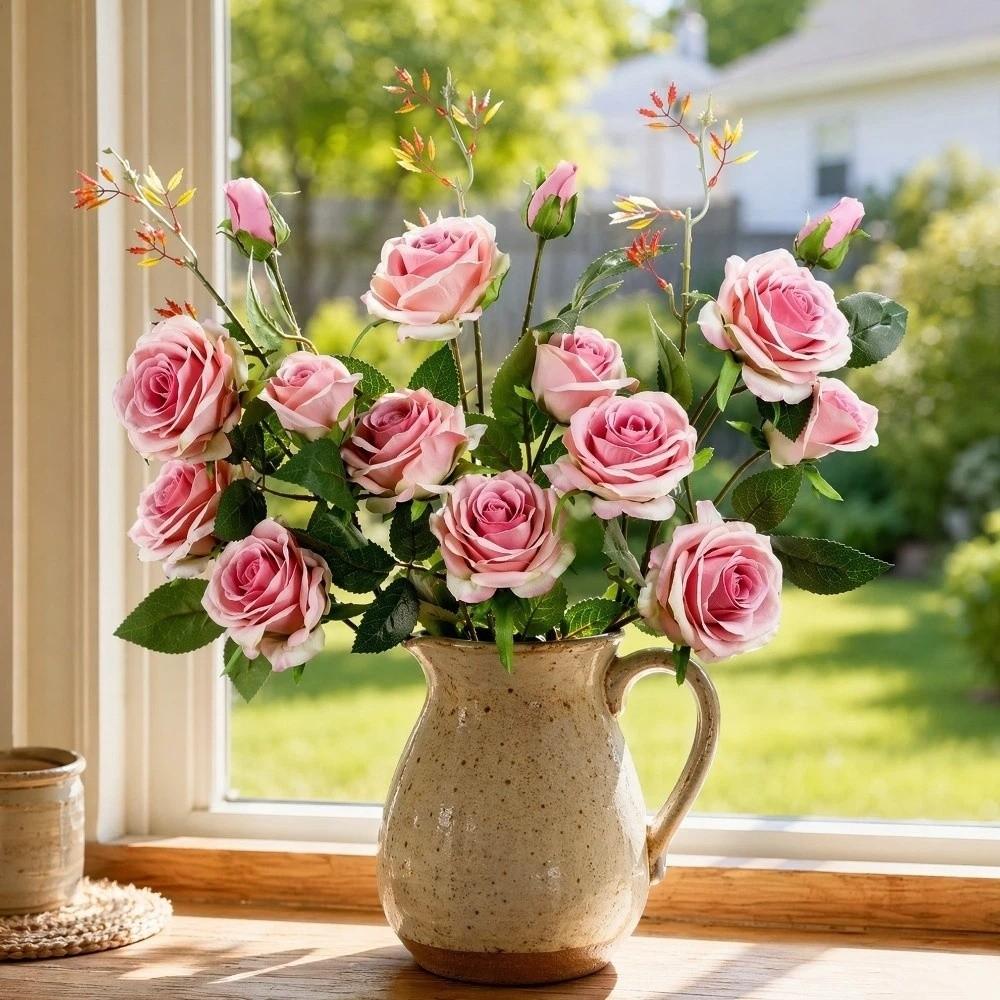 Realistic Simulation Big Rose Handmade Faux Rose Branch Artificial Rose Flower Wedding Party