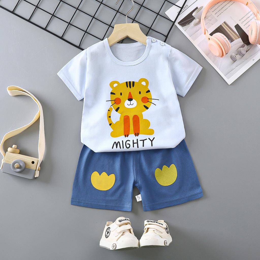 Children's Short-sleeved Suit Pure Cotton Girls Summer Clothes Boys T-shirt Baby Baby Clothes