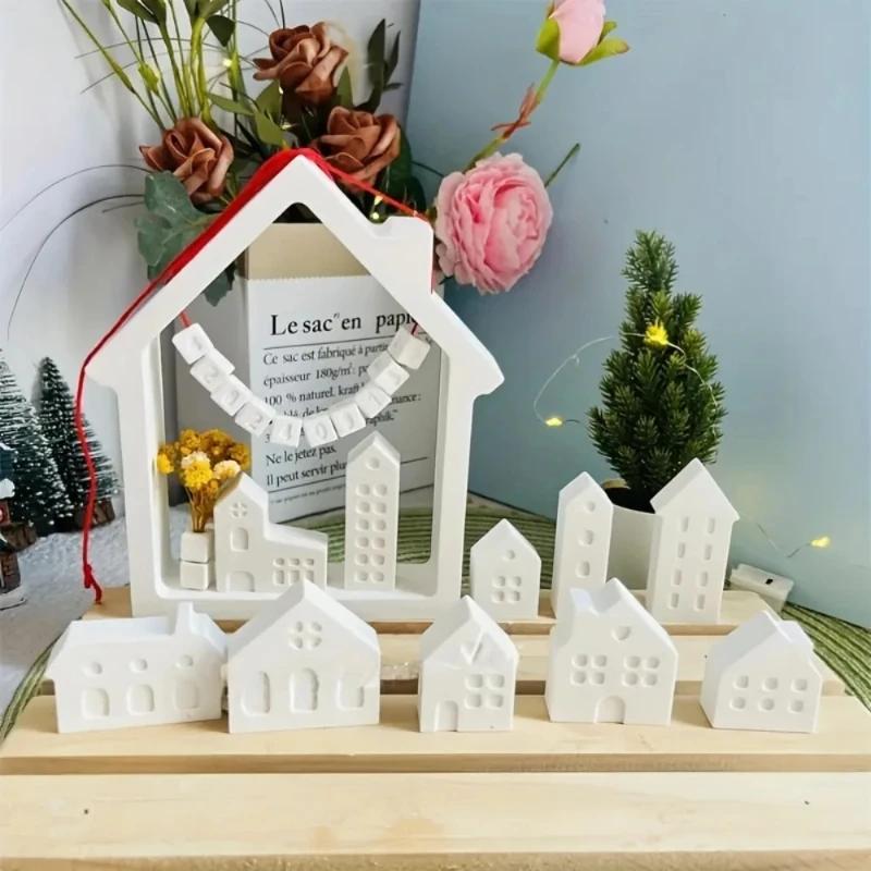 Cavity Small House Silicone Mold Nordic Church Castle Mini House Decorative Ornaments Plaster Candle Epoxy Mold