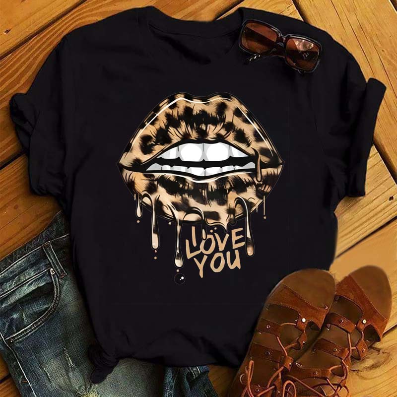 Buy Women Red Mouth Lip Kiss Printed T Shirt Black Tshirt Fashion