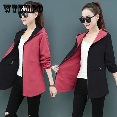 Reversible Windjacke für Damen, Frühling und Herbst, große Größe, lockerer mittellanger Damen-Regenmantel