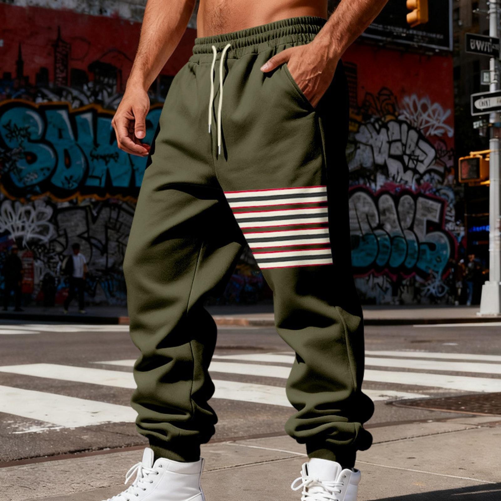 Мужские плотные американские трехцветные полосатые утепленные брюки, мужские повседневные свободные спортивные штаны-джоггеры L армия зеленый