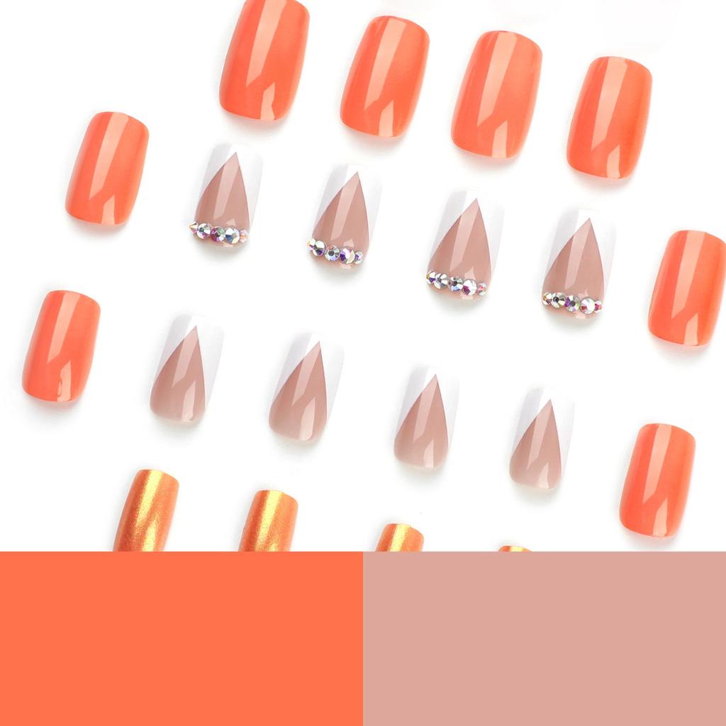 Orange & White French Rhinestone Color-Changing Dragon Glitter Nail Stickers - Finished False Nails