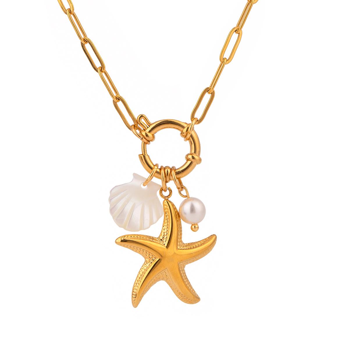 Ocean Style Starfish Shell Small Pendant Necklace 18K PVD Plated Popular Jewelry Wholesales Accessories