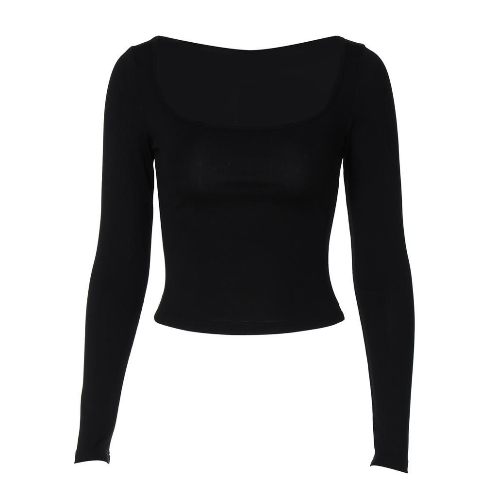 European and American women's clothing American Spice Girls style autumn new solid color square neck long sleeve tight inside bottoming shirt top