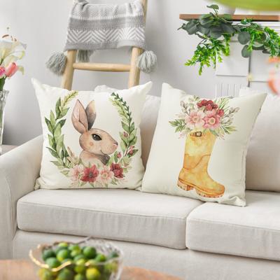 45 x 45 cm Oster-Kissenbezug, Hase, Ei, Blumenstiefel, wiederverwendbar, Urlaubsdekoration, Sofa, Schlafzimmer, quadratisch, Dekokissen, Kissenbezug, Festival-Geschenk