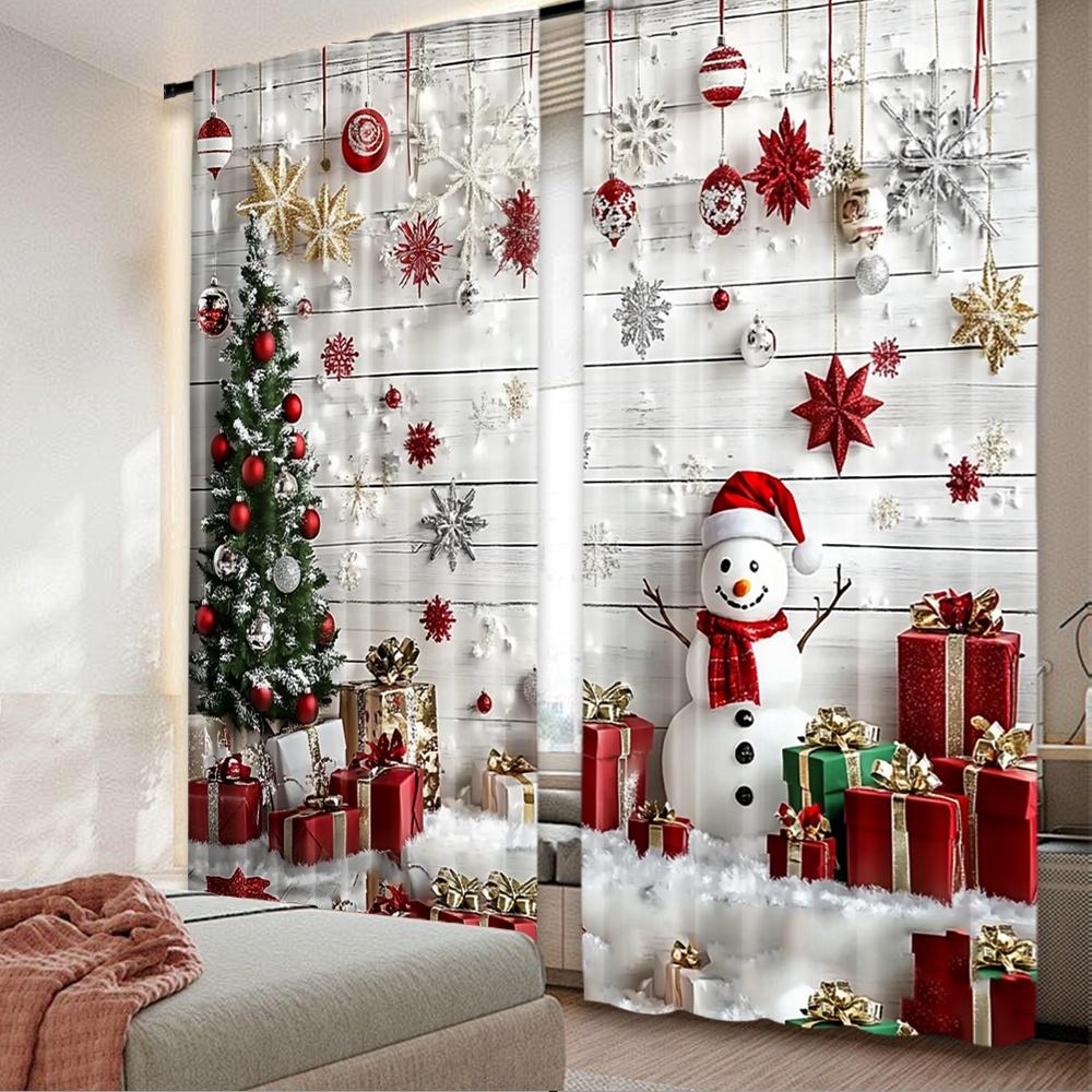 

2D flat printing 2pcs Merry Christmas Trendy Curtains Christmas snowball Christmas tree Digital Printed Polyester Drapes Durable 100*130 Rod Pocket 1pcs