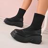 Stretch Boots Women's Round Toe Spliced Sleeve Platform Anti-Slip Wear-Resistant Short Shoe