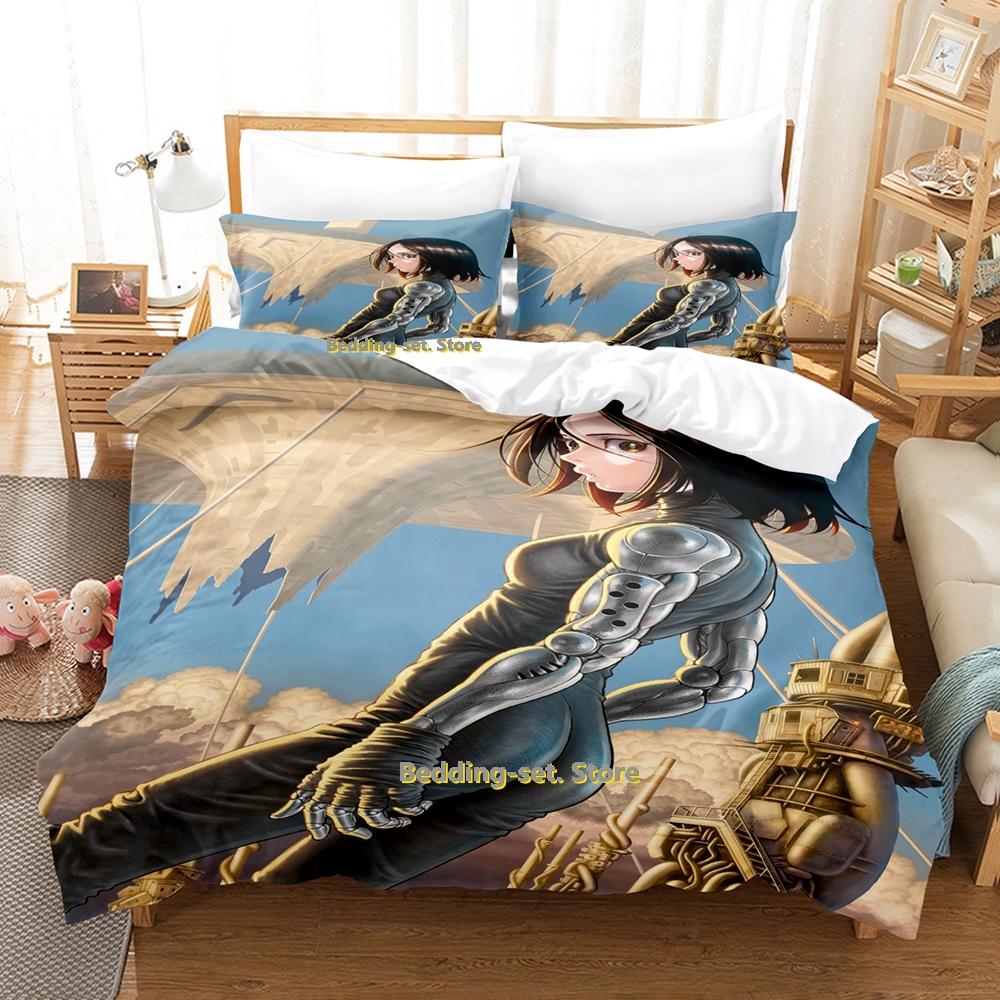 

2024 Battle Angel Alita Bedding Set Single Twin Full Queen King Size Bed Set Adult Kid Bedroom Duvetcover Sets Anime Bed Sheet EU single(135x200cm)