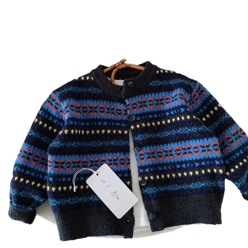Boys Sweater Autumn New Children'S Foreign Style Jacquard Knitted Cardigan Baby Versatile Autumn Clothes