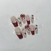 New Year's Manicure Pure Hand-wearing Nail Pieces Handmade Hand-painted Gypsum French Wine Red New Year's Manicure Bow