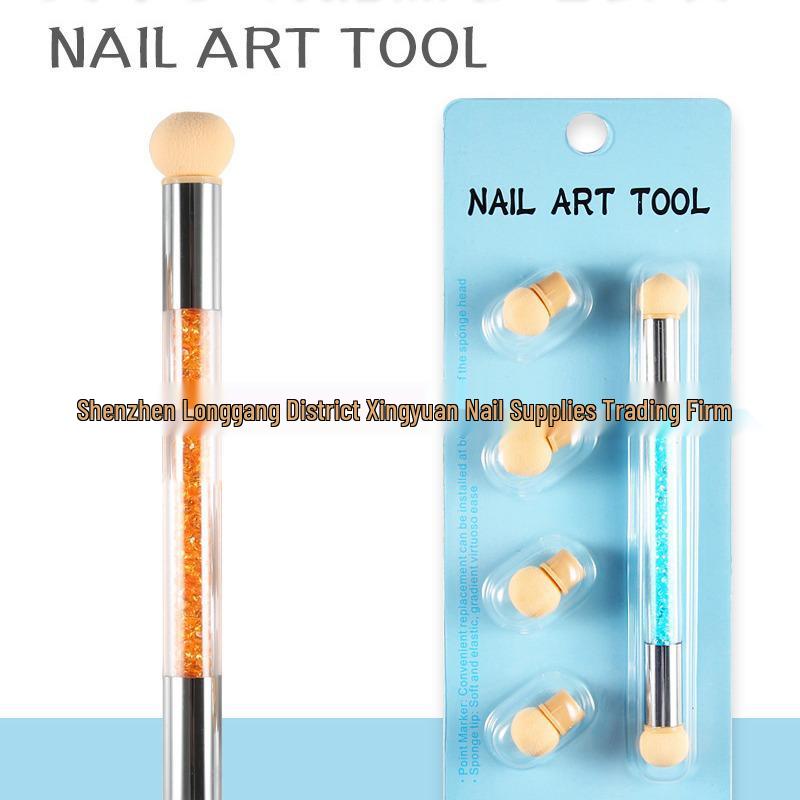 Sponge Nail Art Pen: Double-Ended Crystal Dotting & Blending Tool with 4 Heads