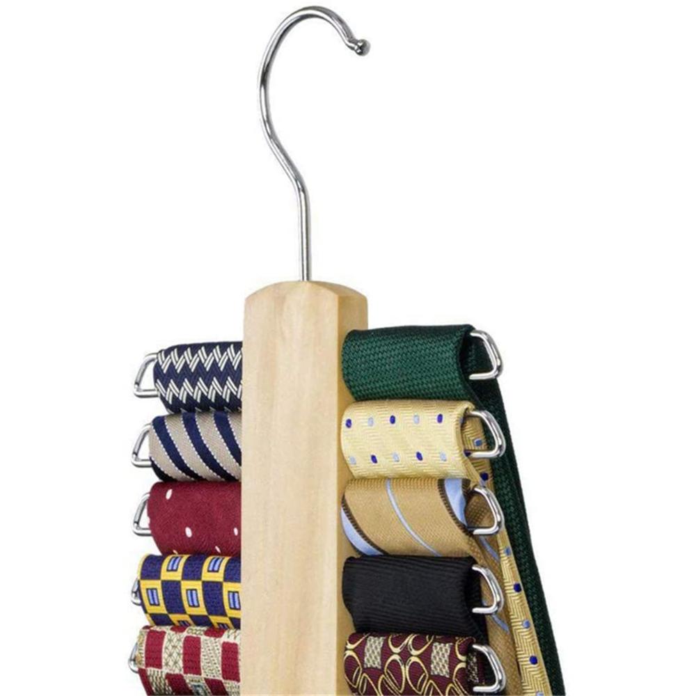 Wardrobe 20 Bar Wooden Belt Organiser Scarfs Storage Hanger Tie Rack