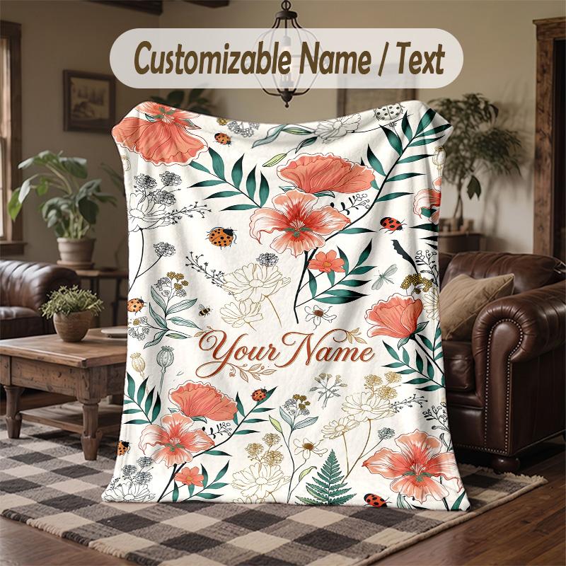 Floral Elegance Card 7 Theme Throw Blanket Custom Name Text Personalized Blanket Soft Cozy Blanket for Home Sofa Bed