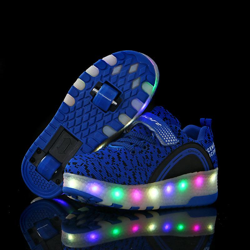 New Boys Vibrating Luminous Shoes Girls Fashion Double Wheel Runaway Shoes Children's Shoes with Wheels 2025