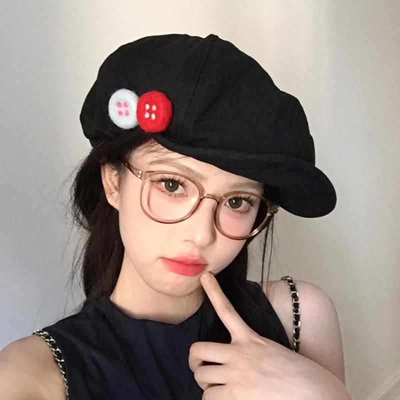 Double-Button Decorative Baseball Cap Cotton Hemp Octagon Windproof Newspaper Hat Adjustable Beret Fall And Winter Sun Hat