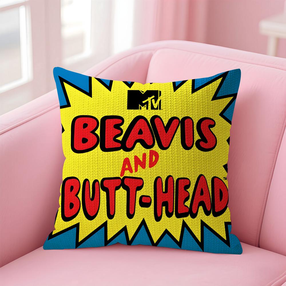 B-Beavis And Butt-Head Kissenbezug Natürlicher Leinen-Kissenbezug Doppelseitiger Druck Dekorative Sofakissenhülle Heimdekoration Geschenk