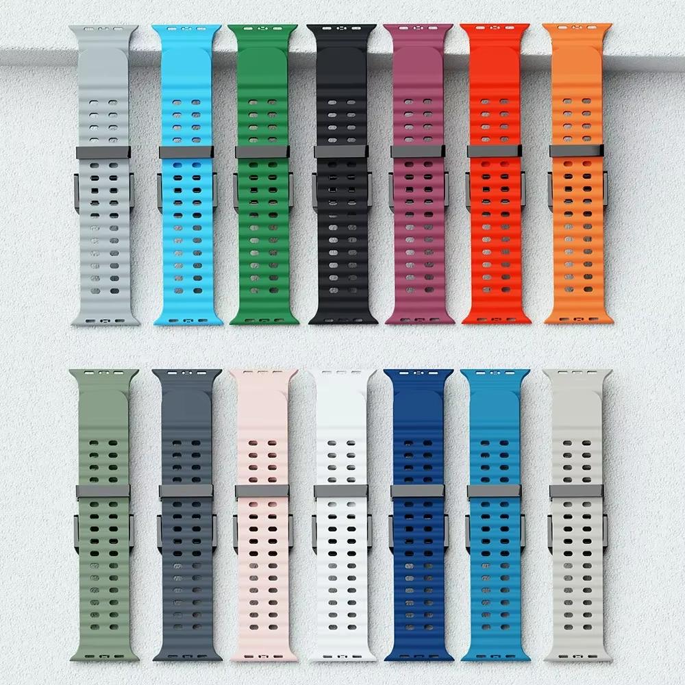 Silicone Band Bracelet for Apple Watch 10 42mm 46mm Ultra 2 1 49mm 9 8 7 45mm 44mm Sports Breathable Strap Iwatch 6 5 4 SE Bands