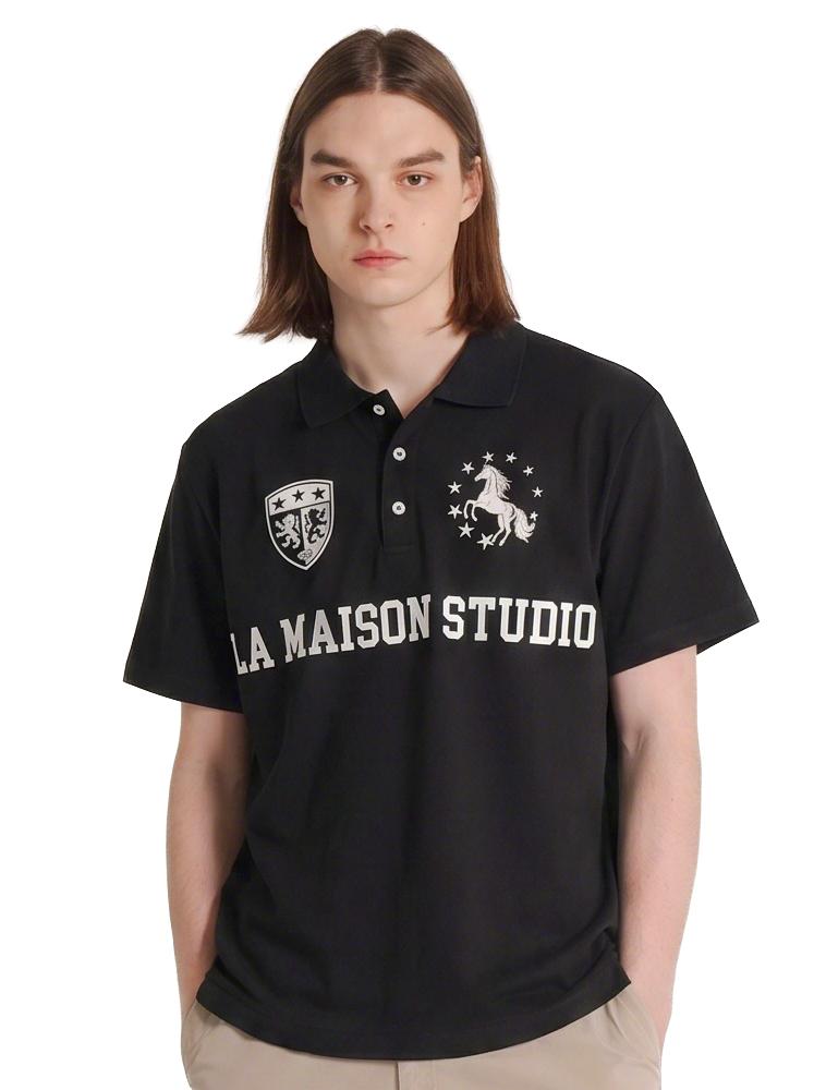 LA MAISON STUDIO Symbol Mix Pique Polo Shirt Black(Fcg2Ts818M)