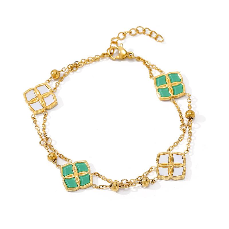 Light Luxury Titanium Steel Bracelet Daily Versatile Four-leaf Clover Fritillary 18k Gold-plated Stacked Adjustable Hand Jewelry