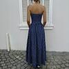 Damen Gepunktete Trägerlose Sommerkleider, Elastischer Rücken Gerafft Strandurlaub Outfits Vintage Elegant Maxikleid