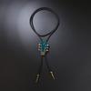Vintage Round Leather Cord Pendant Necklace With Unique Fingerprint Design Bohemian Statement Jewelry For Women