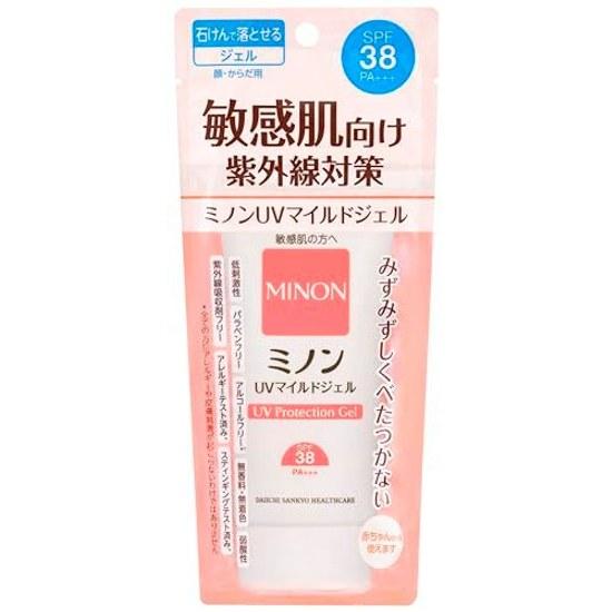 MINON UV Mild Gel Main Body 70g Sunscreen Care Sensitive Skin SPF38 PA+++ No Absorbents Fragrance-Free Colorant-Free Weakly Acidic Paraben-Free Low