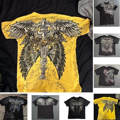 Retro Angel Wing Men Short Sleeves Harajuku High Street American Fashion T-shirt Man Women Summer Tops