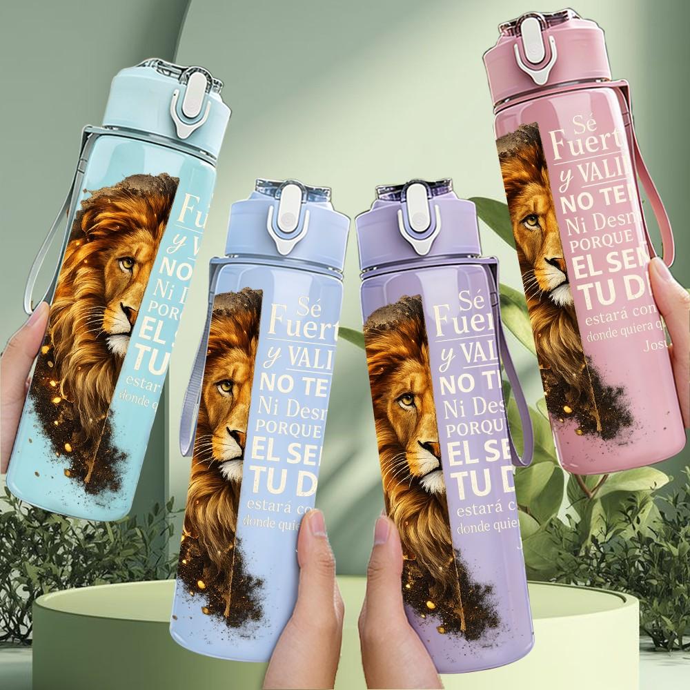 1PC Lion Head Vintage Animal Portrait 750ml Color Plastic Sports Water Bottle Leakproof Flip Straw Lid Suitable for Sports Office Home Use