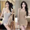 Summer New Sexy Spice Girls Square Neck Low Cut Mesh Pleated Vest Suspender Dress Slim and Thin Small Black Dress