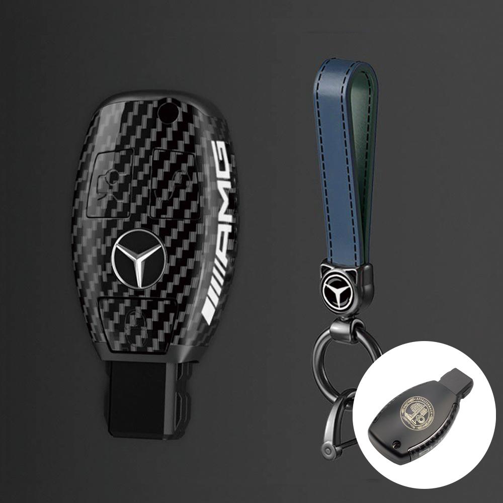 PC Carbon Fiber Car Key Rings For Mercedes Benz AMG A B C E Class GLS GLA GLC CLS CLA W204 W212 W176 Car Key Case Cover Keychain