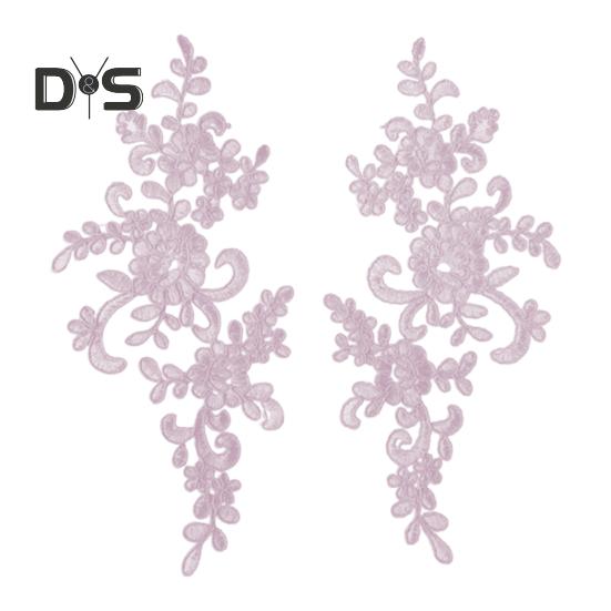 2 Pcs Embroidery Lace Applique Sewing Flower Fabric Collar Patch Motif Wedding Gown Dress Bridal DIY Crafts for Daily Wear Tailor Shops