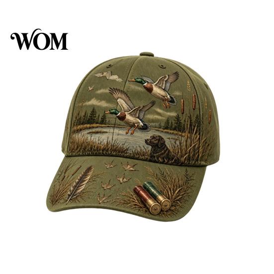 Unisex Daily Travel Hat Vintage Hunting Baseball Cap, Duck Dog Pattern Hat, Breathable Moisture Outdoor Camo for Men Women Wicking Adjustable