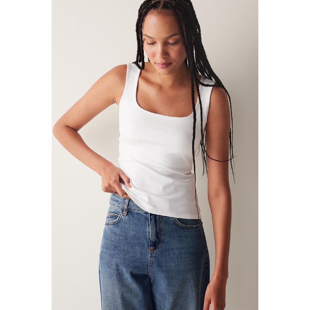 Square Neck Strap White Top