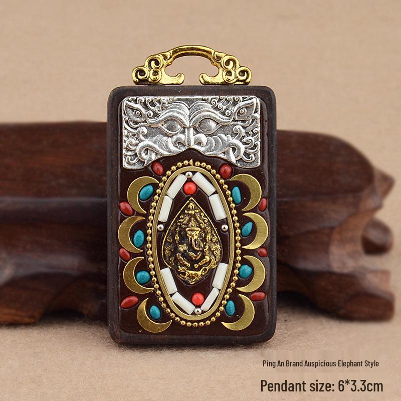Ebony Tangka Necklace with Ethnic Na Fu Pendant - Buddha Amulet for Men & Women