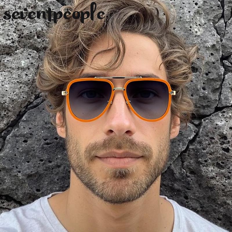 Vintage Oval Punk Pilot Sunglasses Men  Luxury Brand Steampunk Sun Glasses For Male Classic Double Beam Shades Eyewear UV400