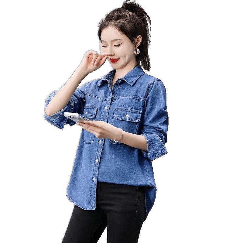 Damen Koreanischer Stil Lockeres Jeanshemd - Langarm Layering Jacke für Frühling & Herbst