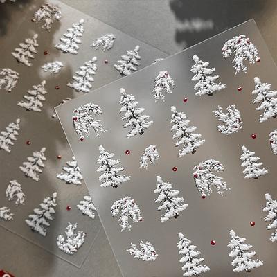 Geprägte Weihnachtsbaum-Nagelkunst-Sticker 2025 Einfache weiße Punkt-Nagelsticker Weihnachtsdekoration