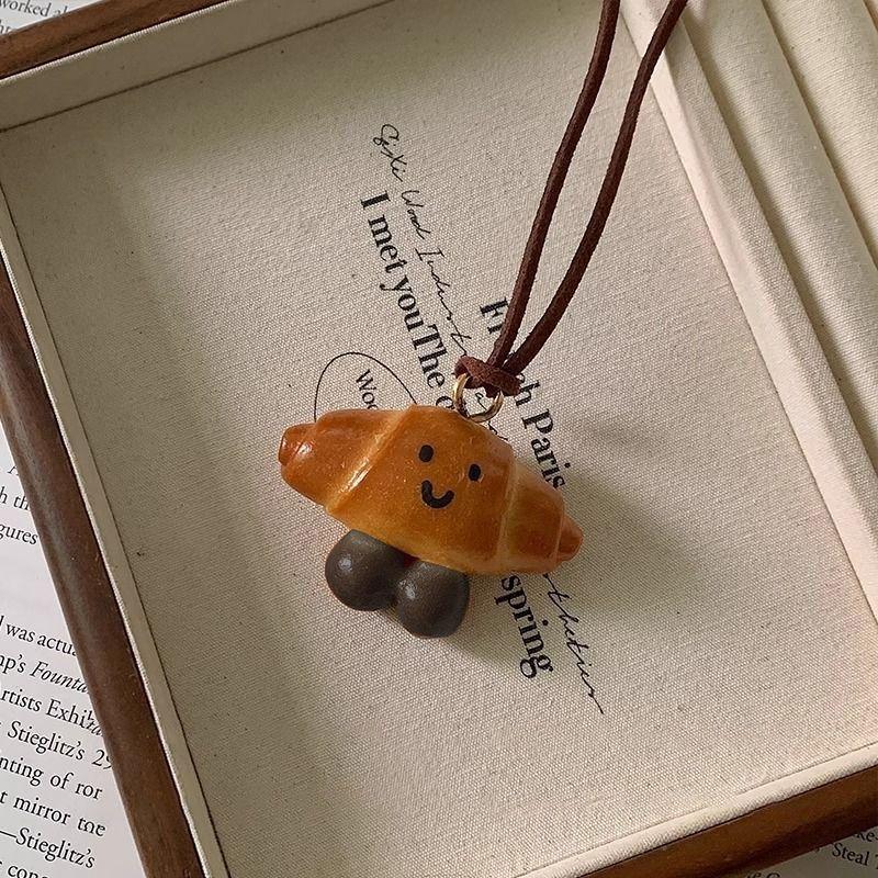 Fermented alkaline water bread resin croissant resin long necklace women's niche unique neck sweater chain