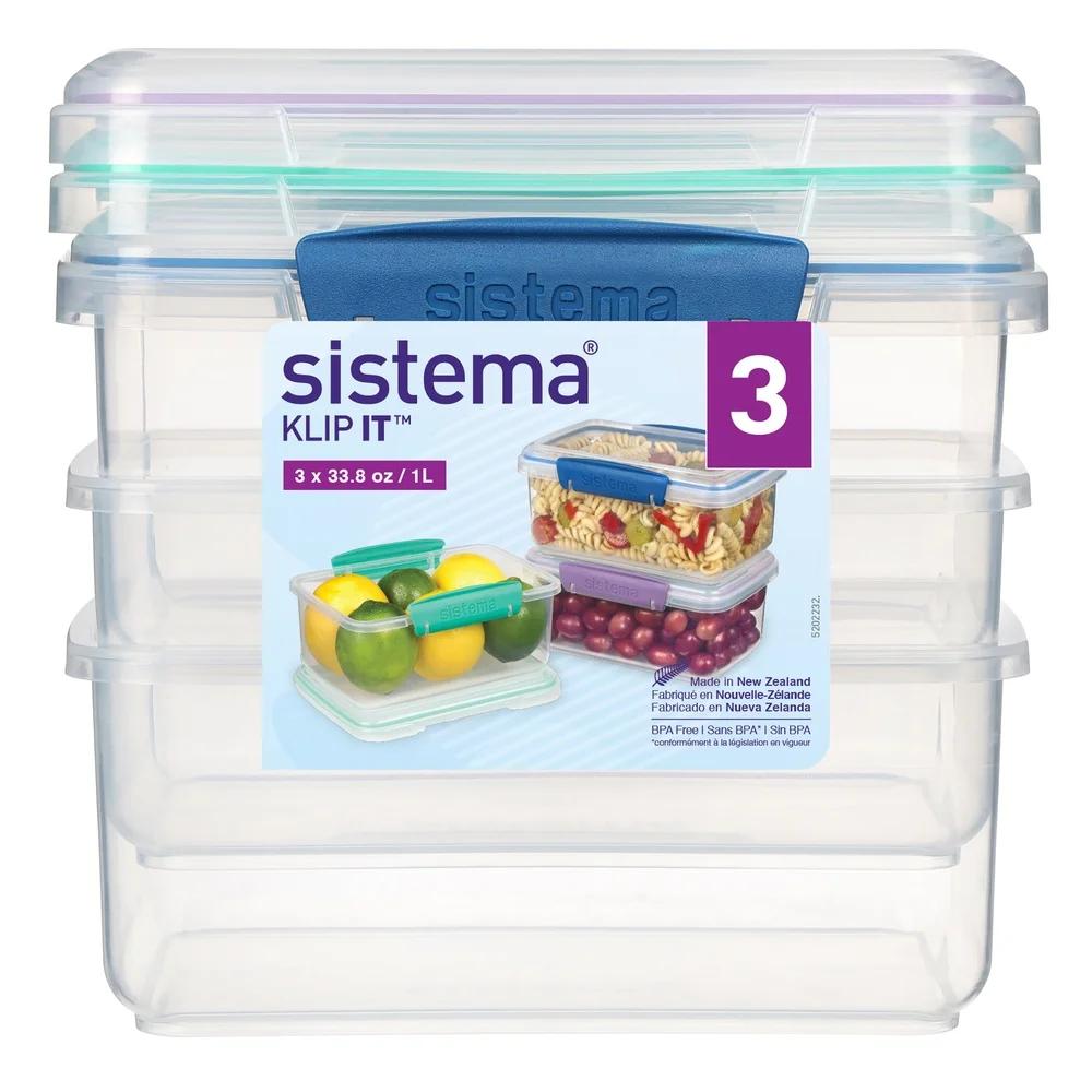 Stackable Plastic Food Storage Containers Set of 3 Easy Locking Clips Flexible Seal Microwave Freezer Safe BPA Free