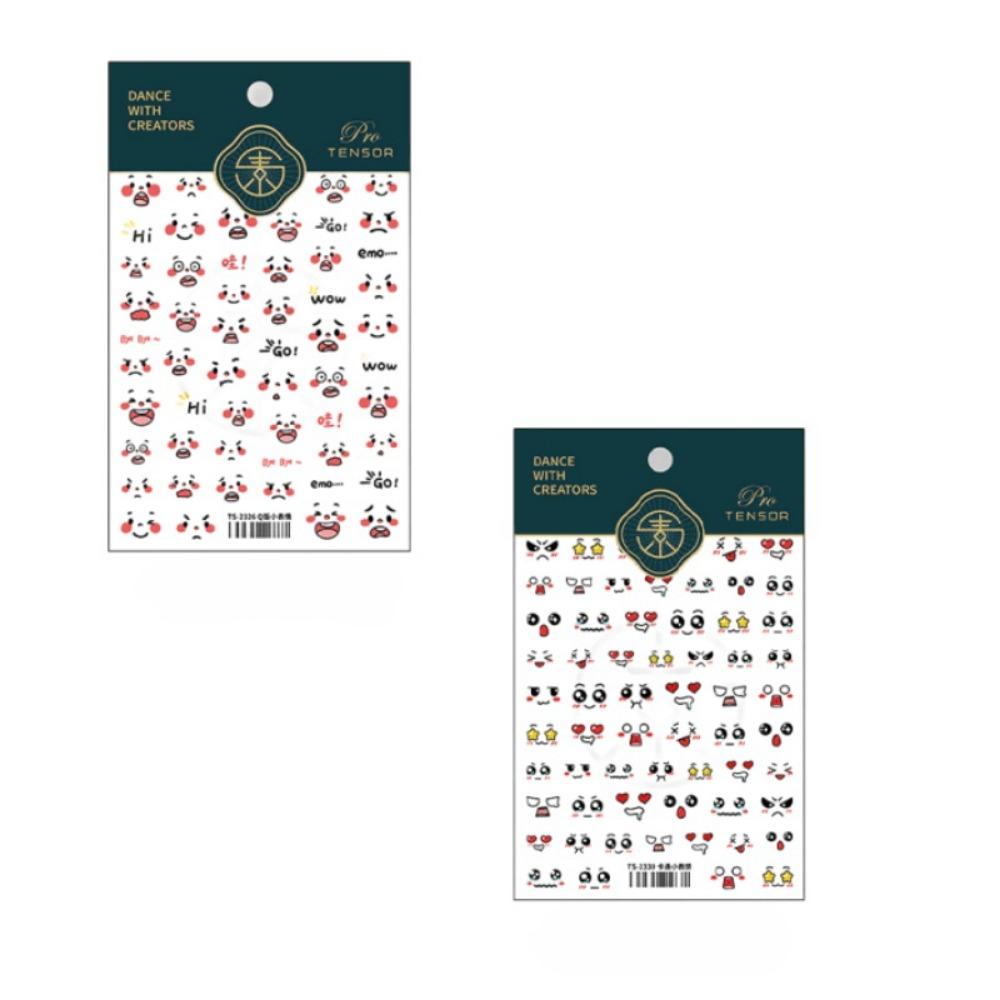 

Милые наклейки для ногтей с улыбающимся лицом: 2 листа 5D рельефных наклеек для девочек, самоклеящиеся украшения для маникюра 2PCS